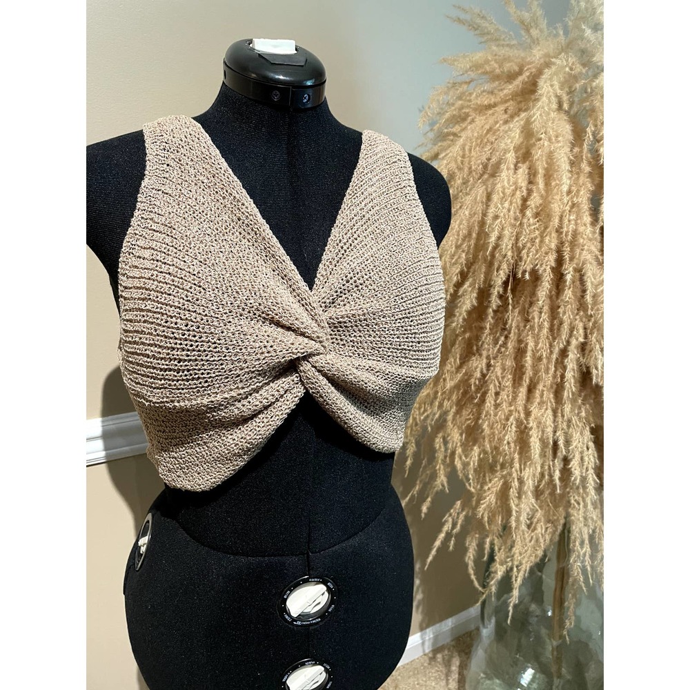 NEW Empowa Knit Crop Tank Top Tan Size L